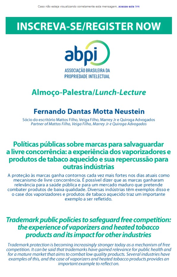 Almoço-palestra: Políticas públicas sobre marcas para salvaguardar a livre concorrência: a experiência dos vaporizadores